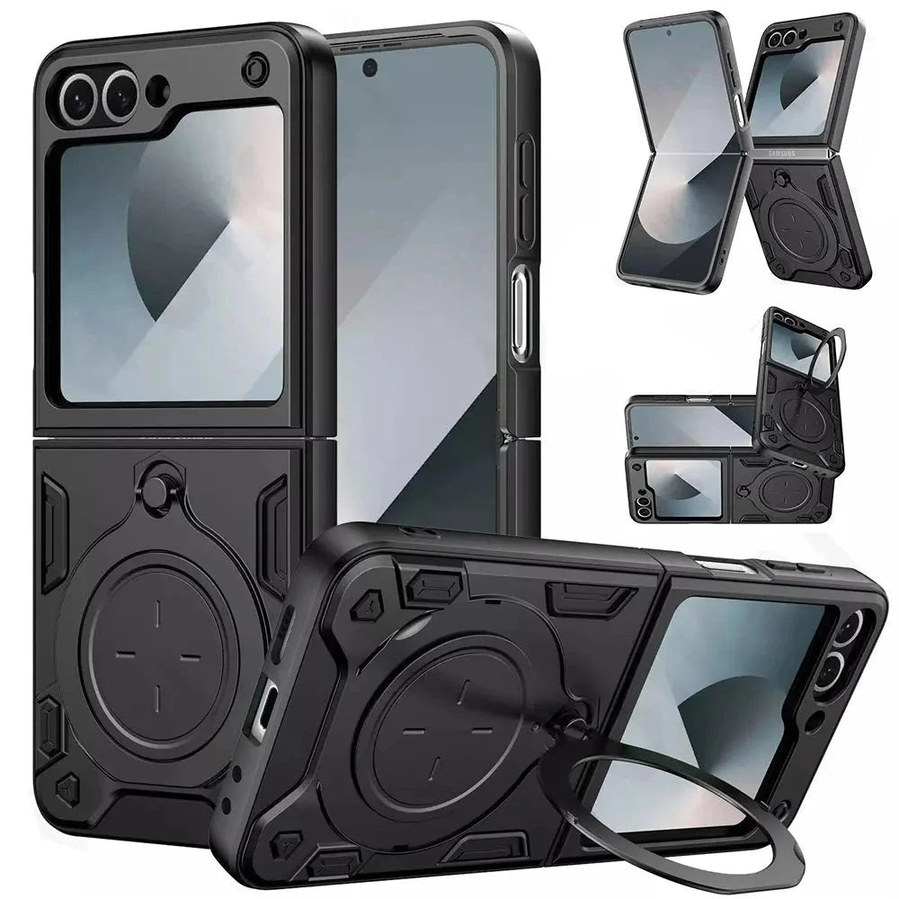 Case For Samsung Galaxy Z Flip 6 5 4 4G 5G Slide Kickstand Full Shockproof Magnetic Rotat Camera Slide Protector Ring Cover Pinnacle Luxuries