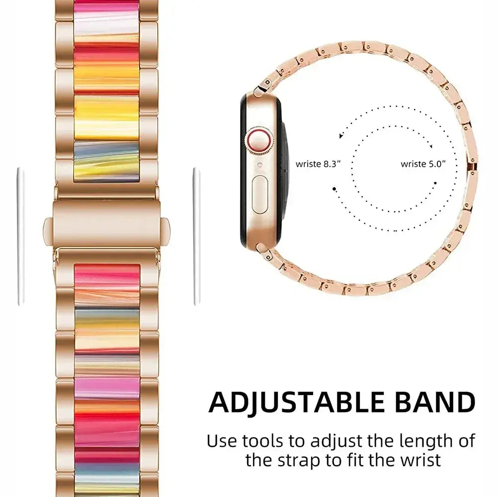 Cute Stainless Steel+resin Strap for Apple Watch Band 10 42mm 46mm 9 8 7 41mm 45mm Women Bracelet for IWatch 6 5 4 se 40mm 44mm Pinnacle Luxuries