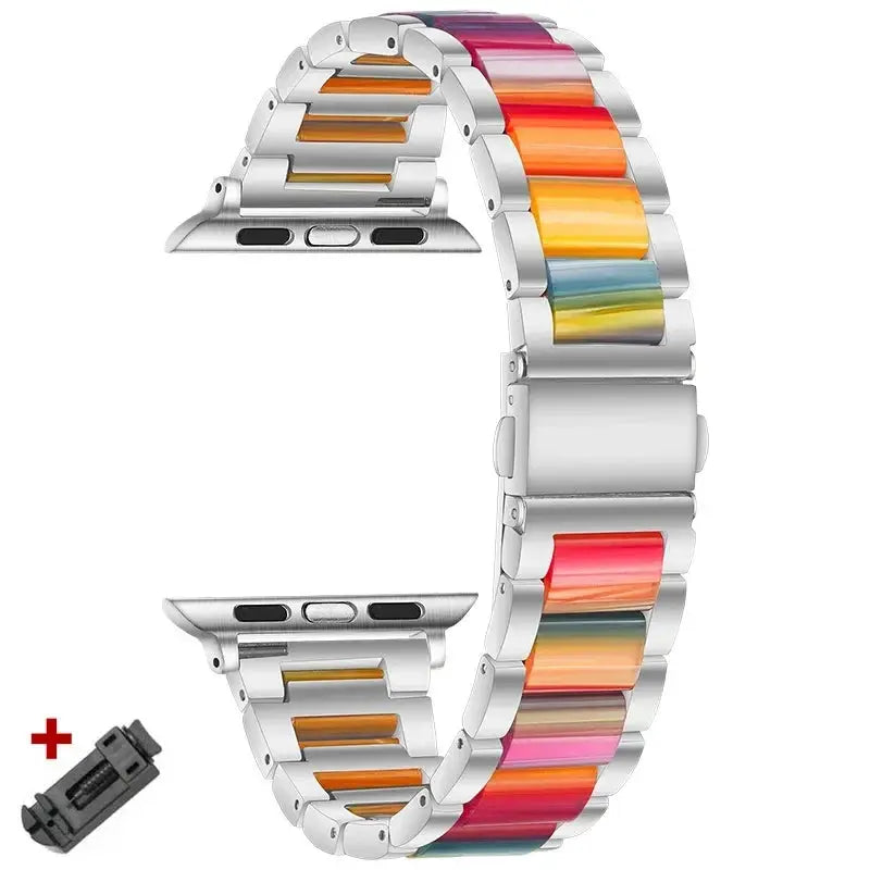 EleganceFit Resin & Stainless Steel Band for Apple Watch Series 10 – Luxury Style for Modern Women