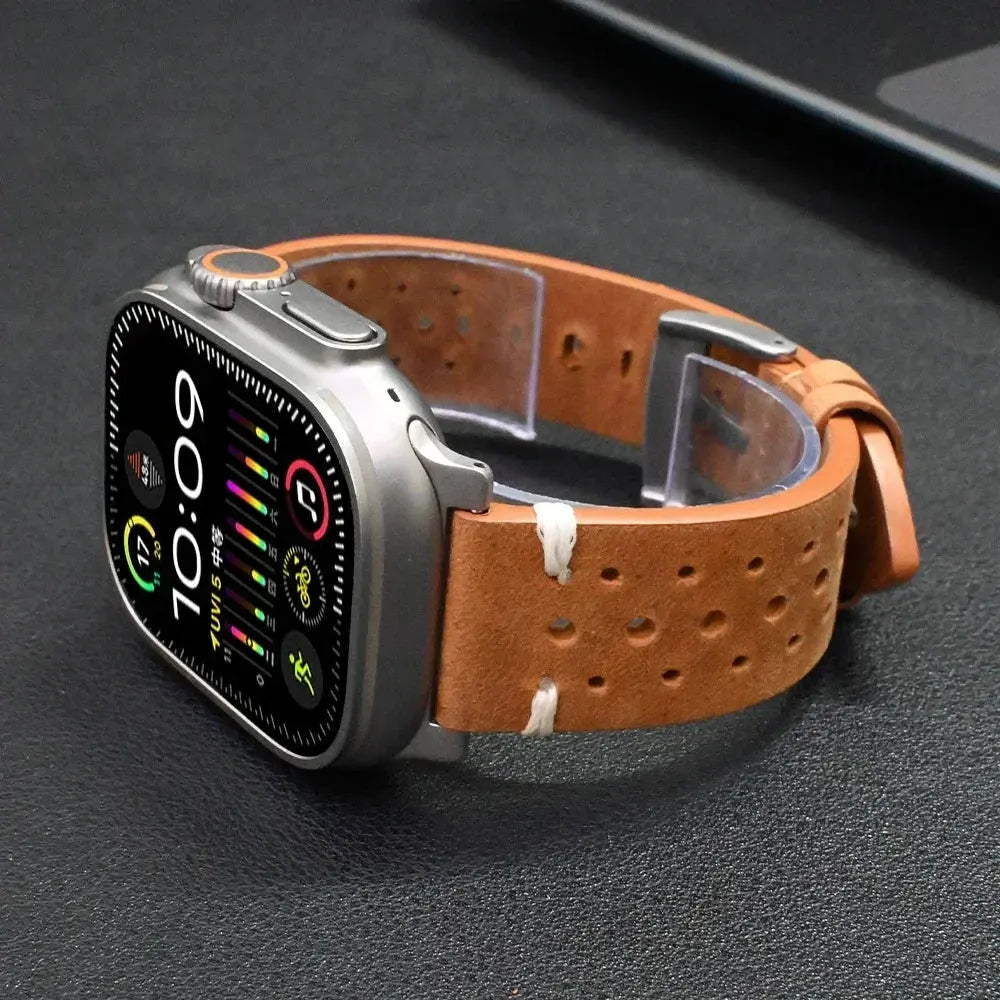 men Leather sports Band for Apple Watch Ultra 2 49mm Series 9 8 7 45mm Titanium Connector Strap for IWatch 6 5 4 Se 3 44mm 42mm Pinnacle Luxuries